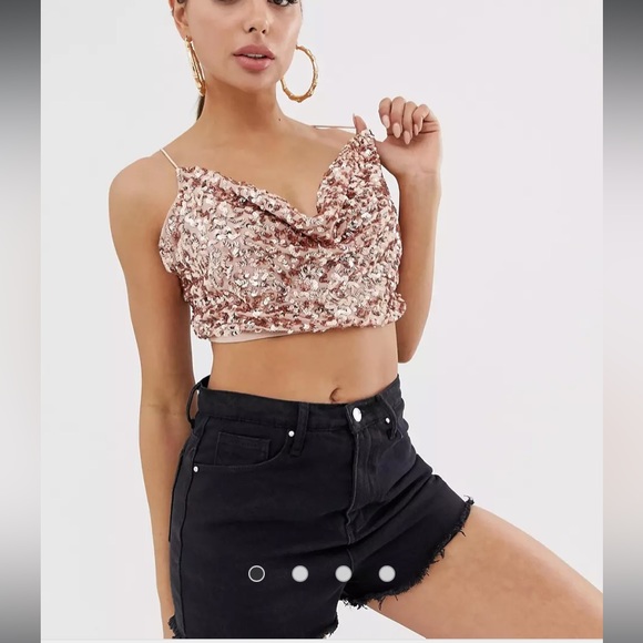 ASOS design sequin cowl neck cami crop top - Picture 3 of 5